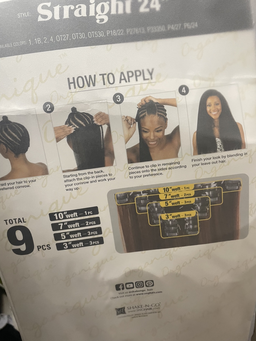 Organique Clip-In Hair Extensions - 9 Pieces - Straight 24" - 1B - photo 4