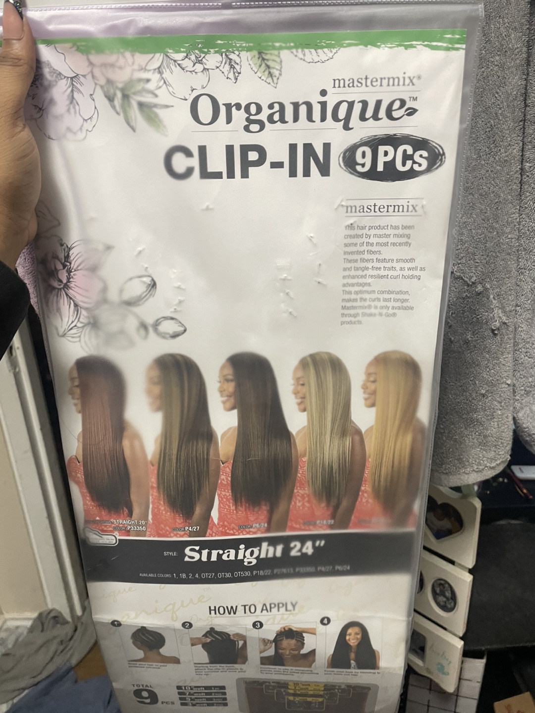 Organique Clip-In Hair Extensions - 9 Pieces - Straight 24" - 1B - photo 3