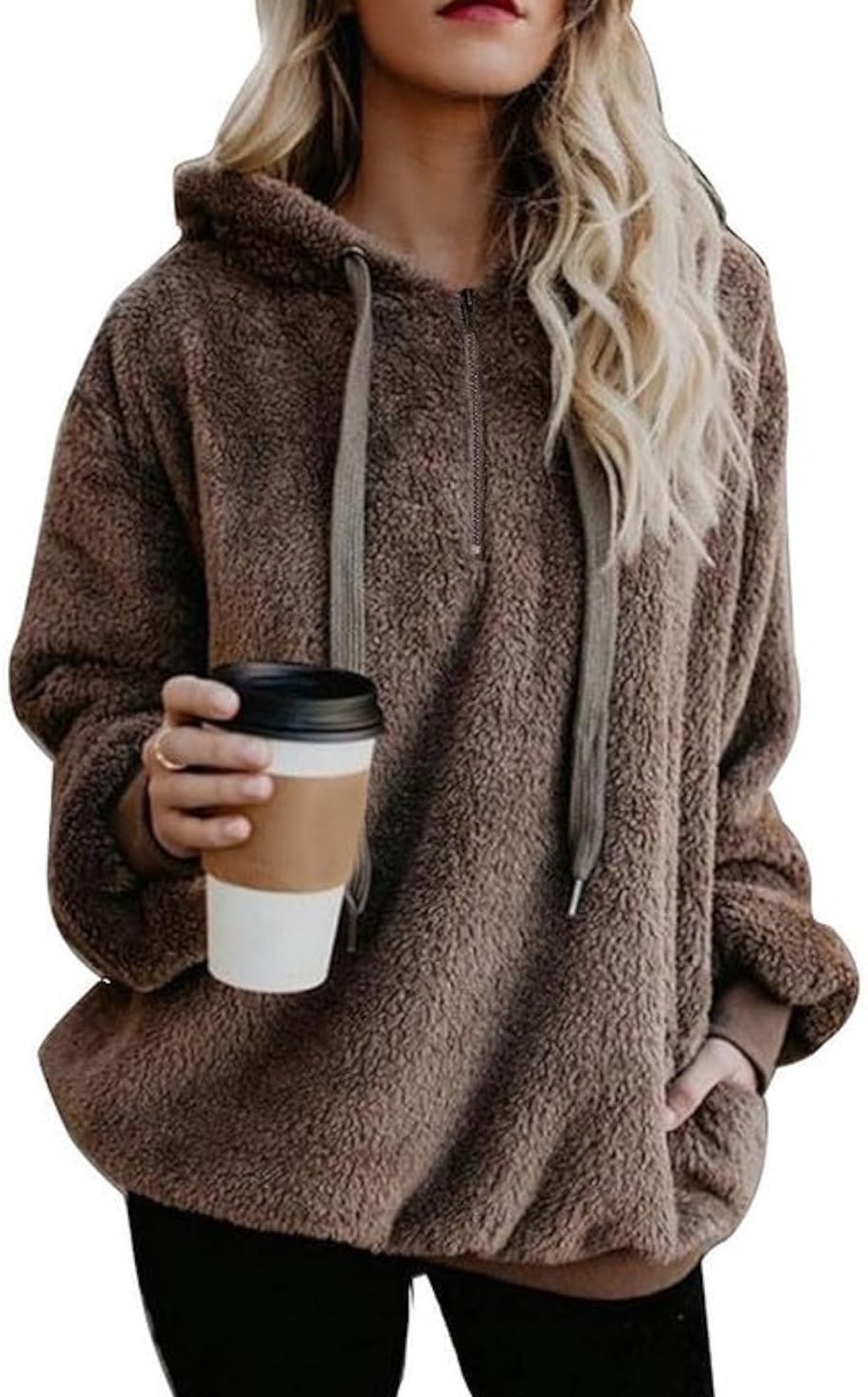 NEW! Warm Sherpa Hoodie Cozy Fuzzy Pullover Sweater