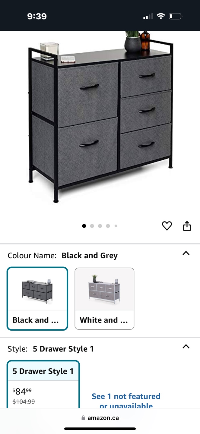 5-Drawer Fabric Dresser - Black & Grey