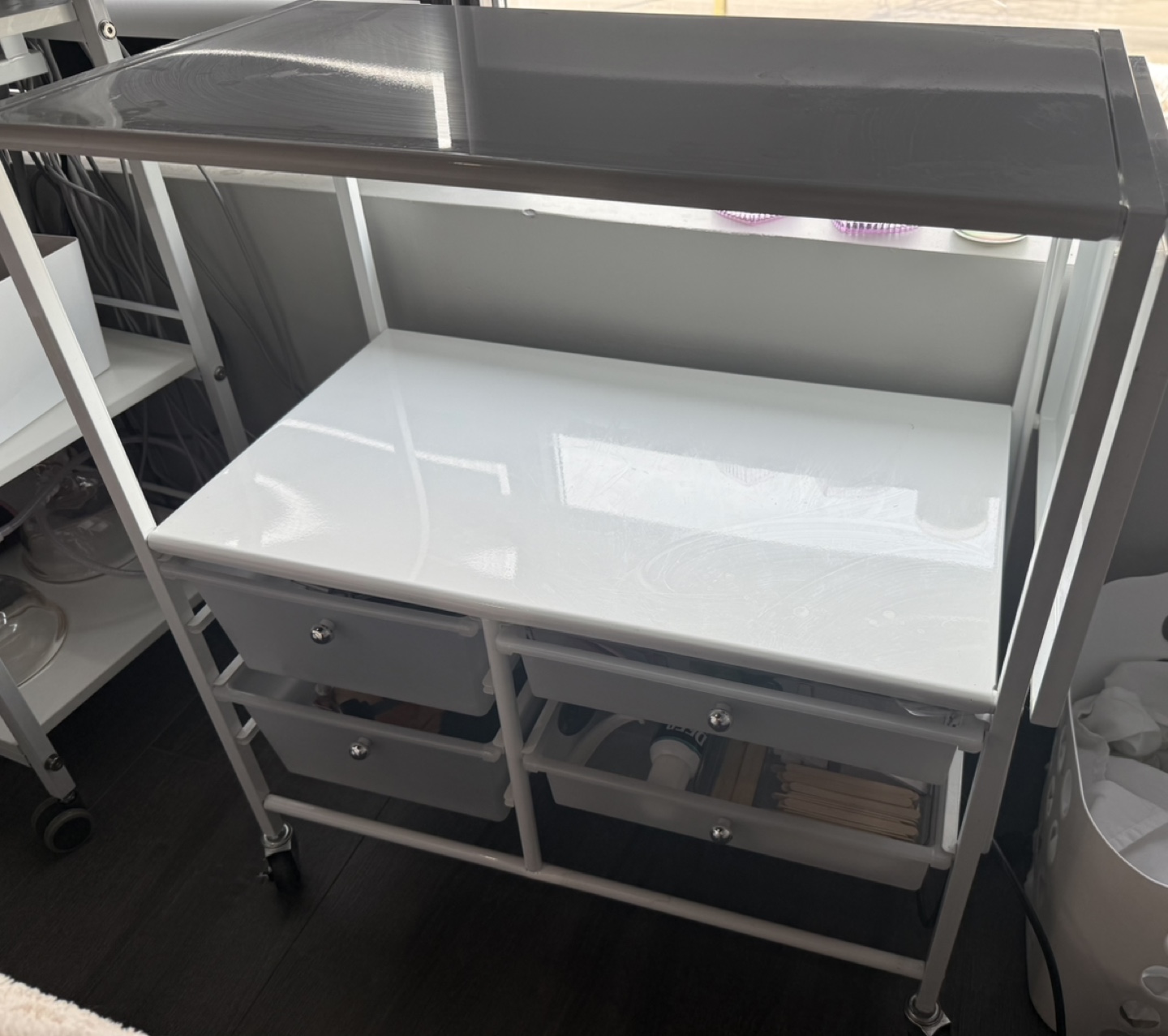 White Rolling Cart with Drawers & Two Shelves