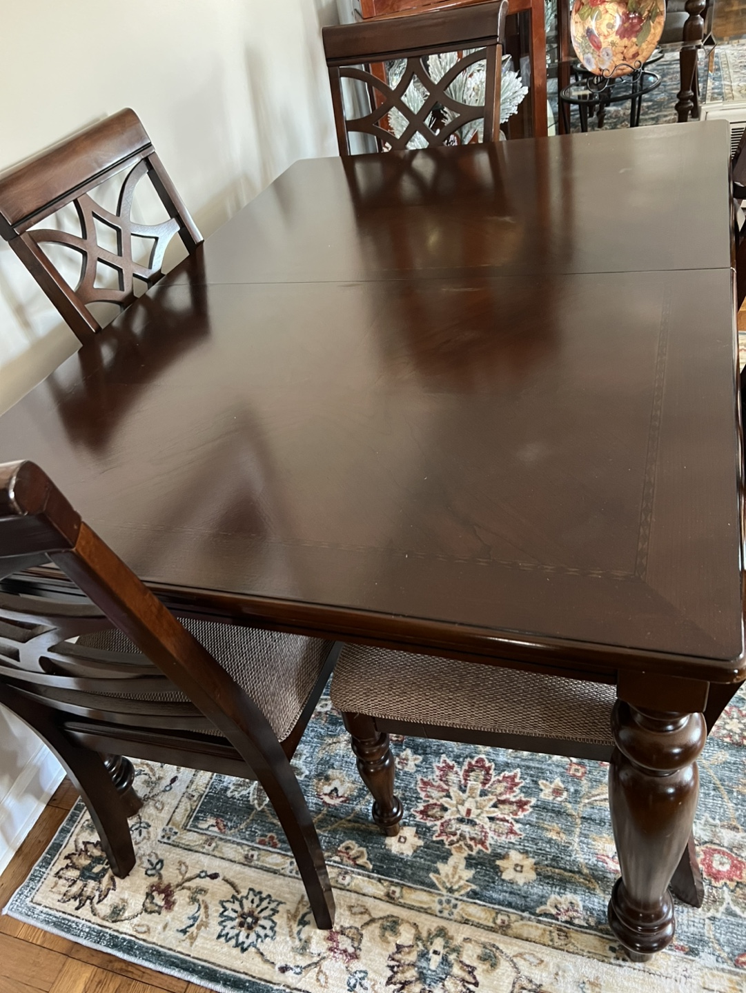 Dark Brown Wood Dining Table Set with 4 Chairs