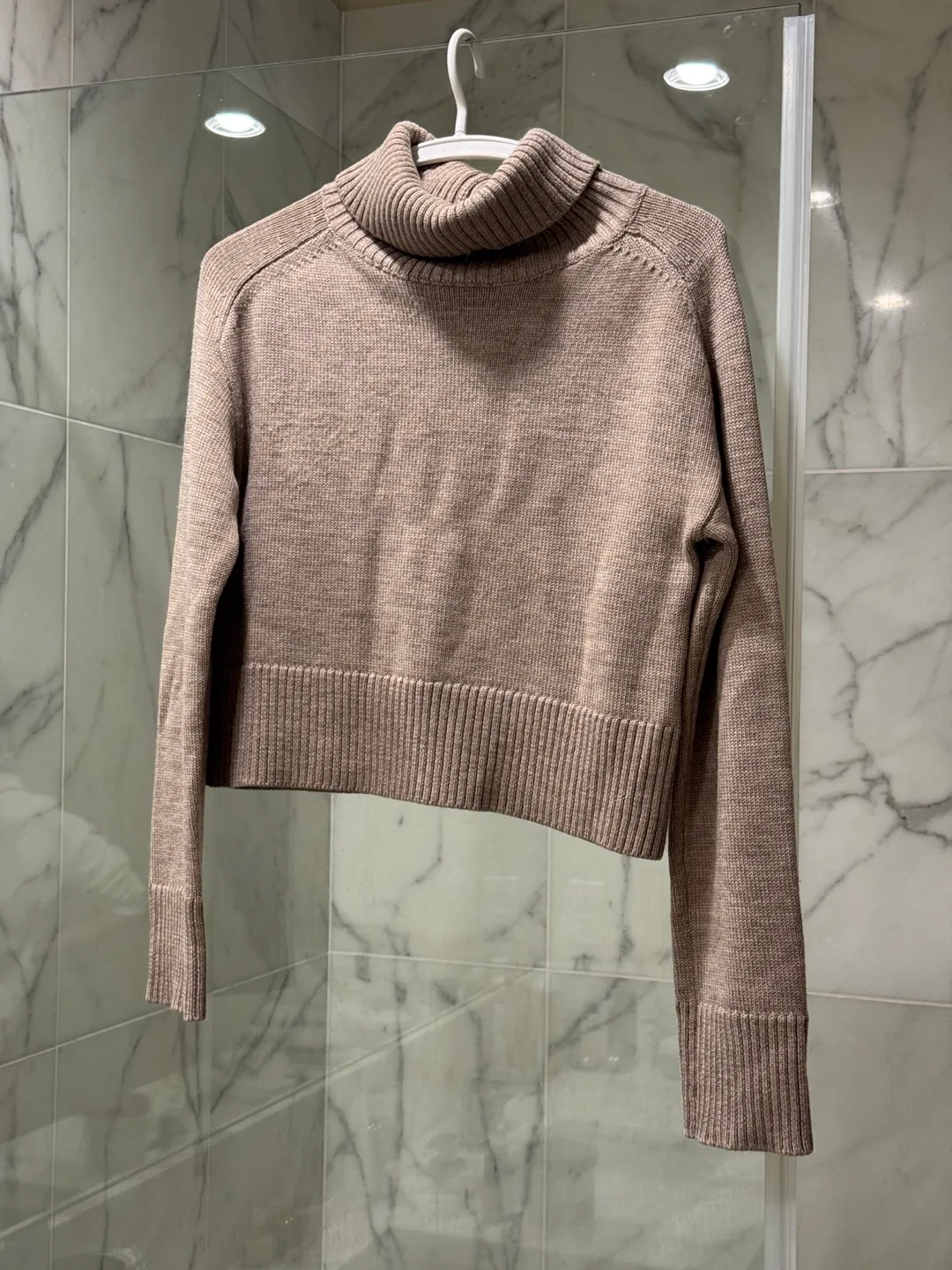 BABATON Brown Cropped Turtleneck Sweater 100% merino wool thumbnail