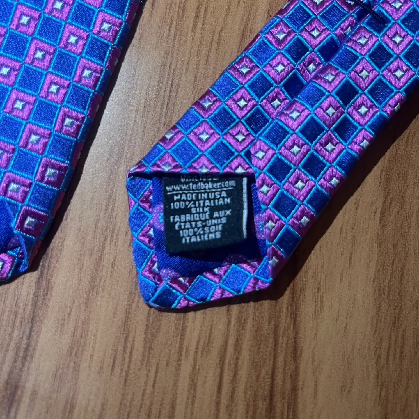 Ted Baker London Men's Tie - Purple and Blue Geometric Pattern image indicator(4)