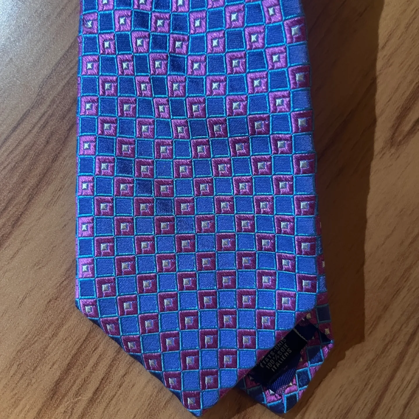 Ted Baker London Men's Tie - Purple and Blue Geometric Pattern image indicator(2)