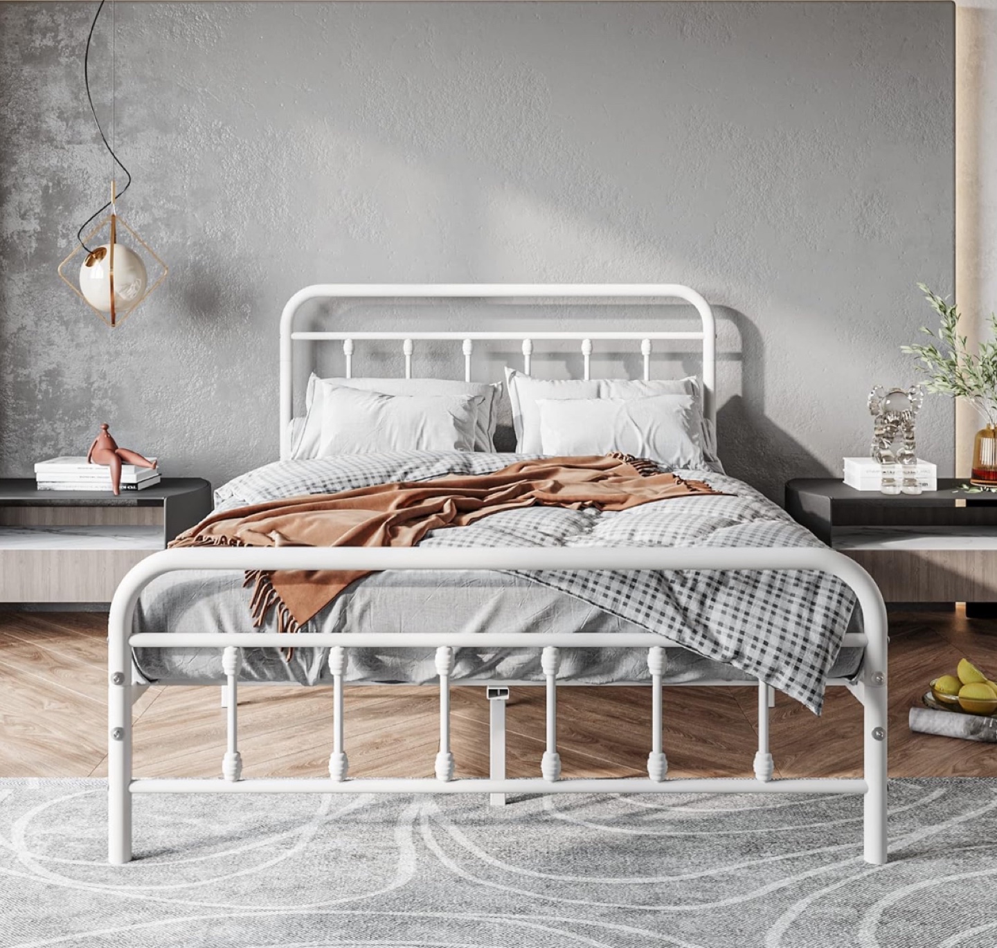 Full Size Metal Bed Frame - White