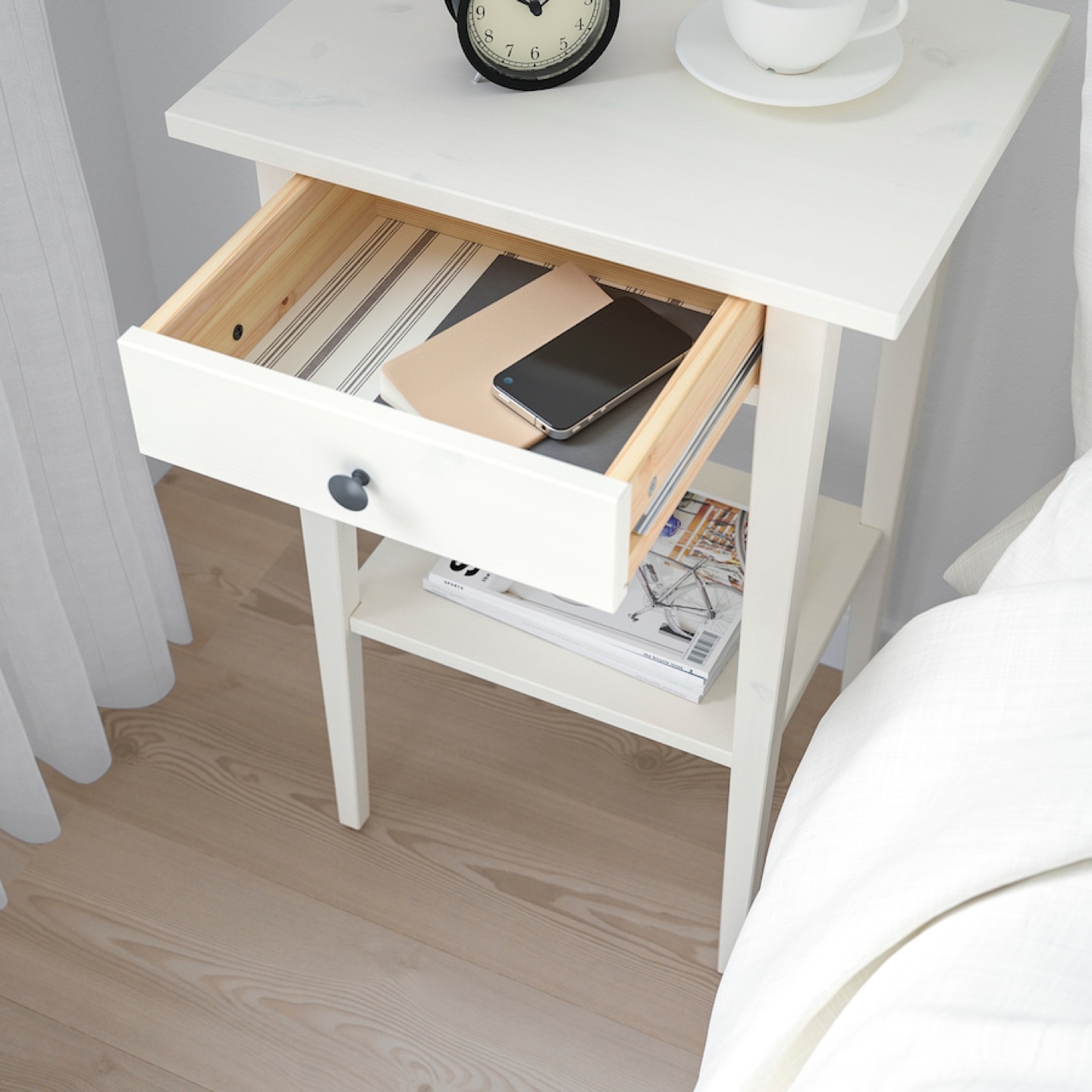 White IKEA Nightstand with Drawer and Shelf - photo 2