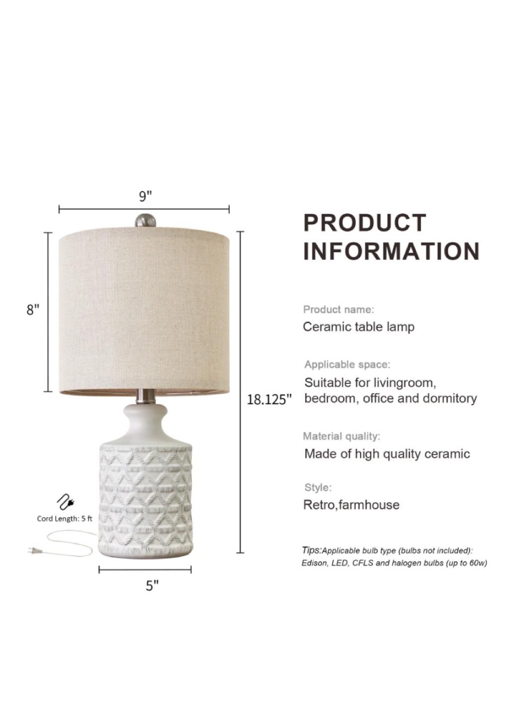 Pair of Farmhouse Style Ceramic Table Lamps with Linen Shades - photo 5