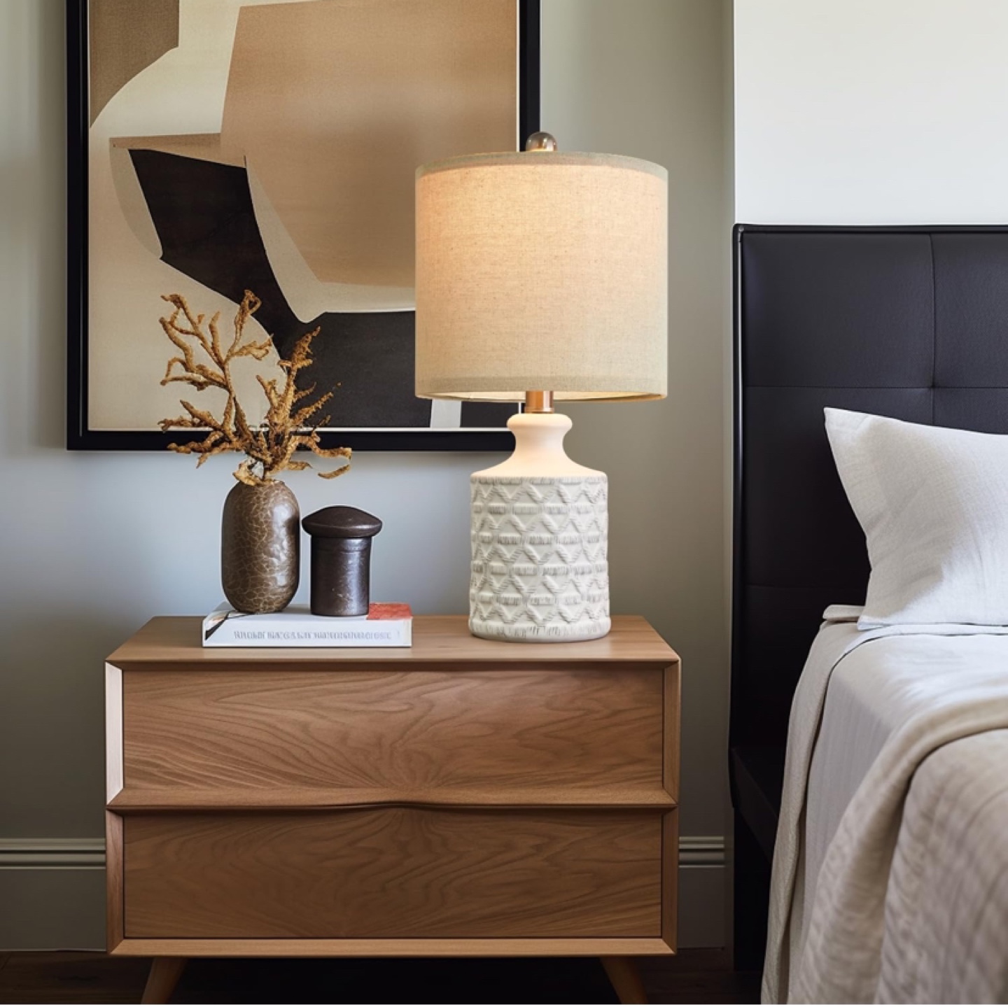 Pair of Farmhouse Style Ceramic Table Lamps with Linen Shades - photo 3