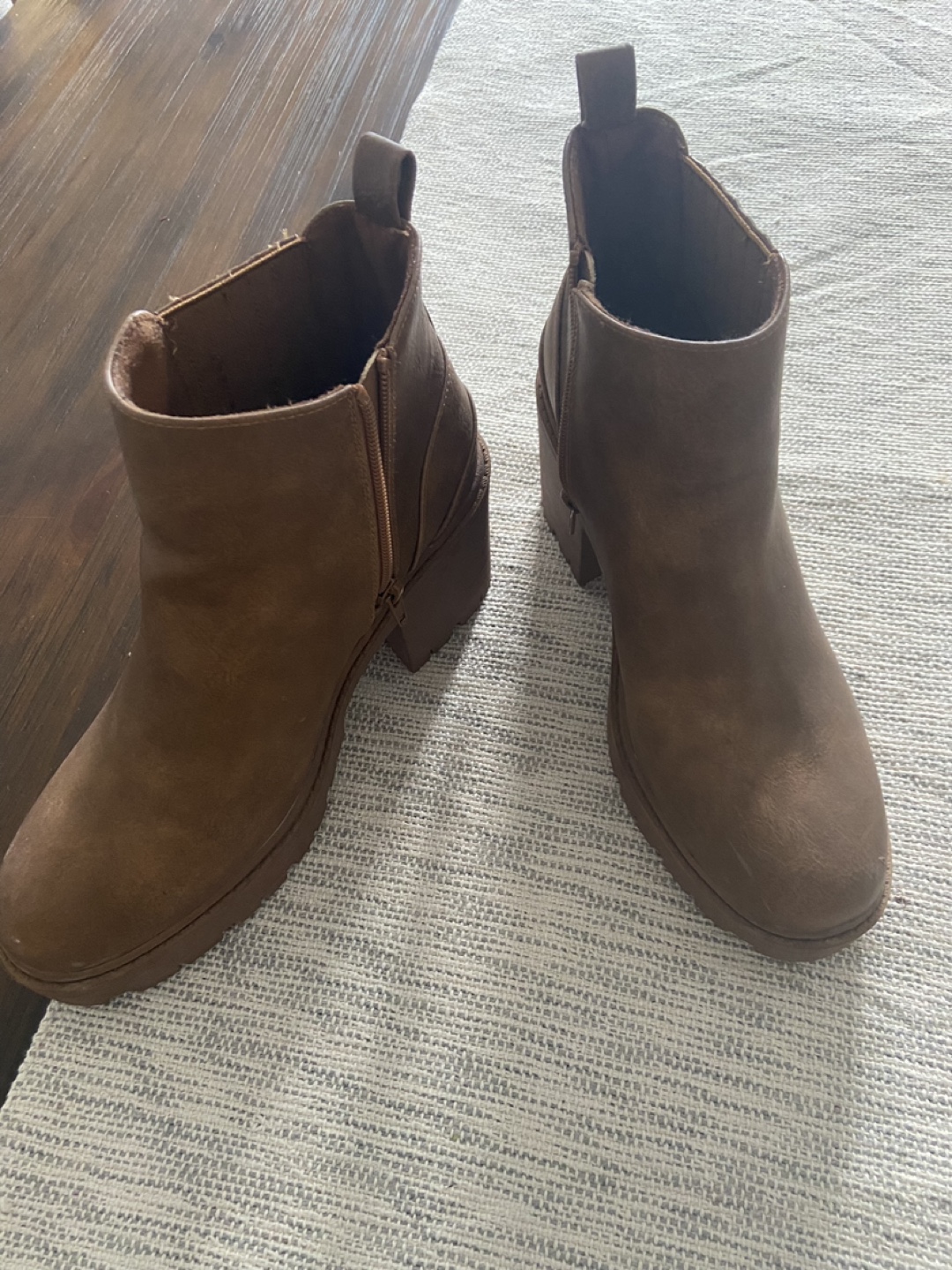 Brown Chunky Heel Ankle Boots