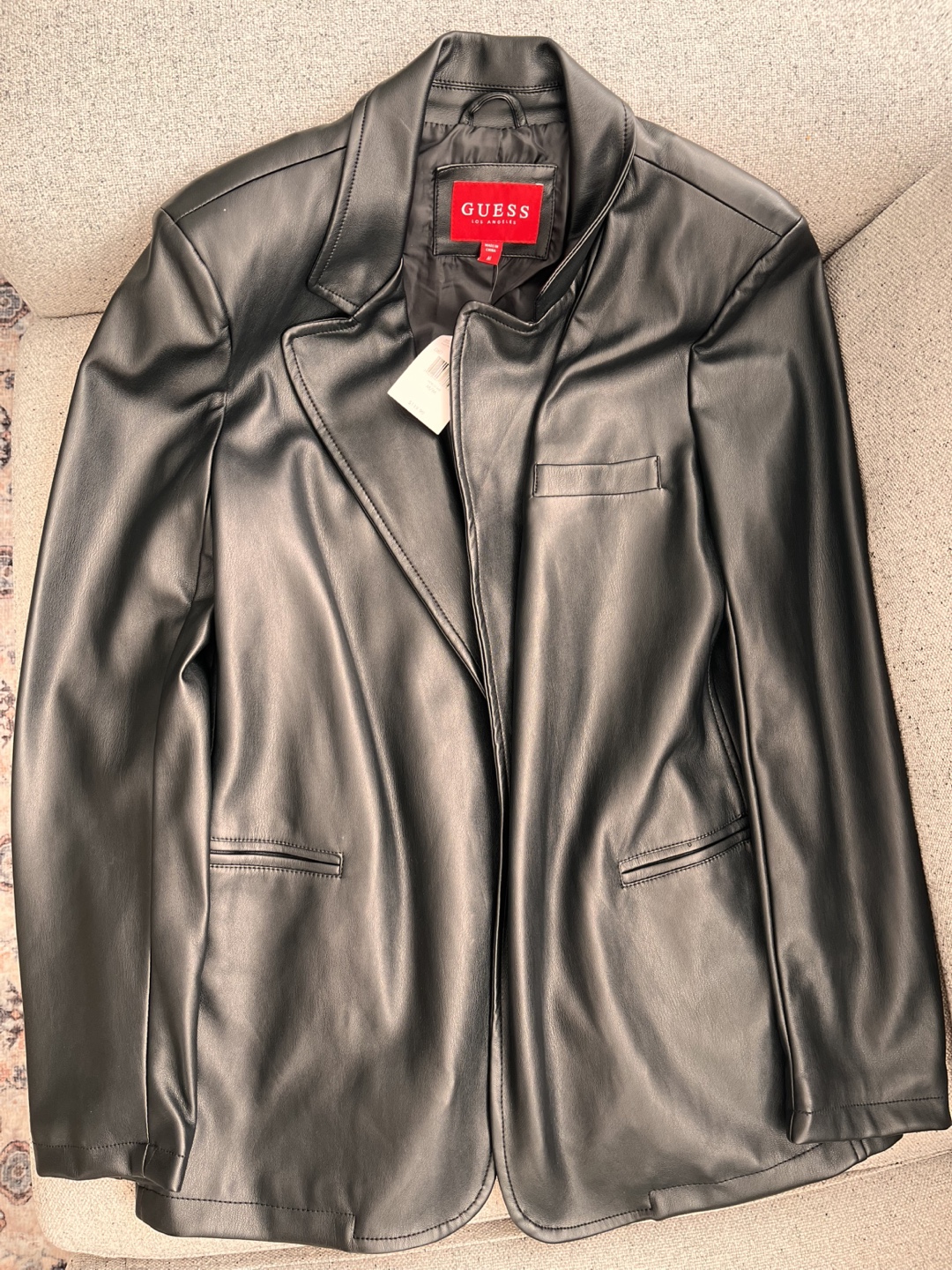 GUESS Black Leather Blazer Jacket, Size S