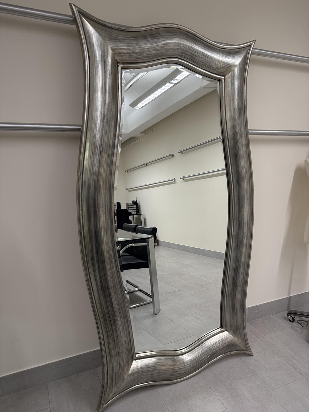 Elegant Full-Length Silver Mirror with Unique Frame