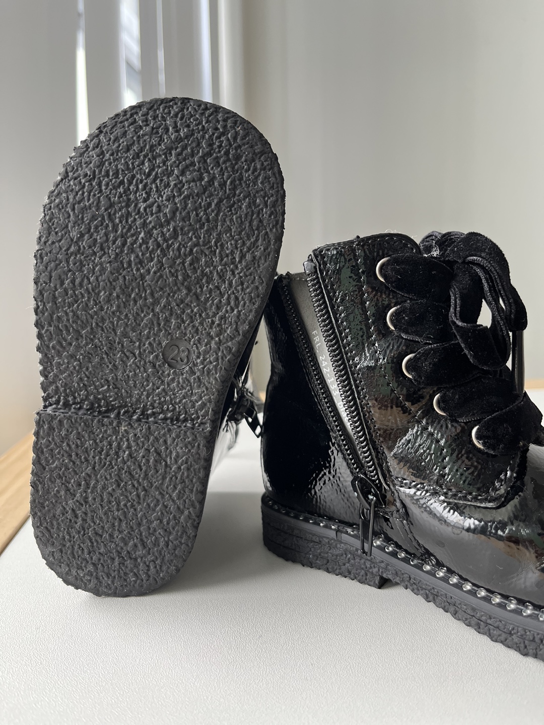 Girls' Black Patent Leather Boots Size 23 - photo 2