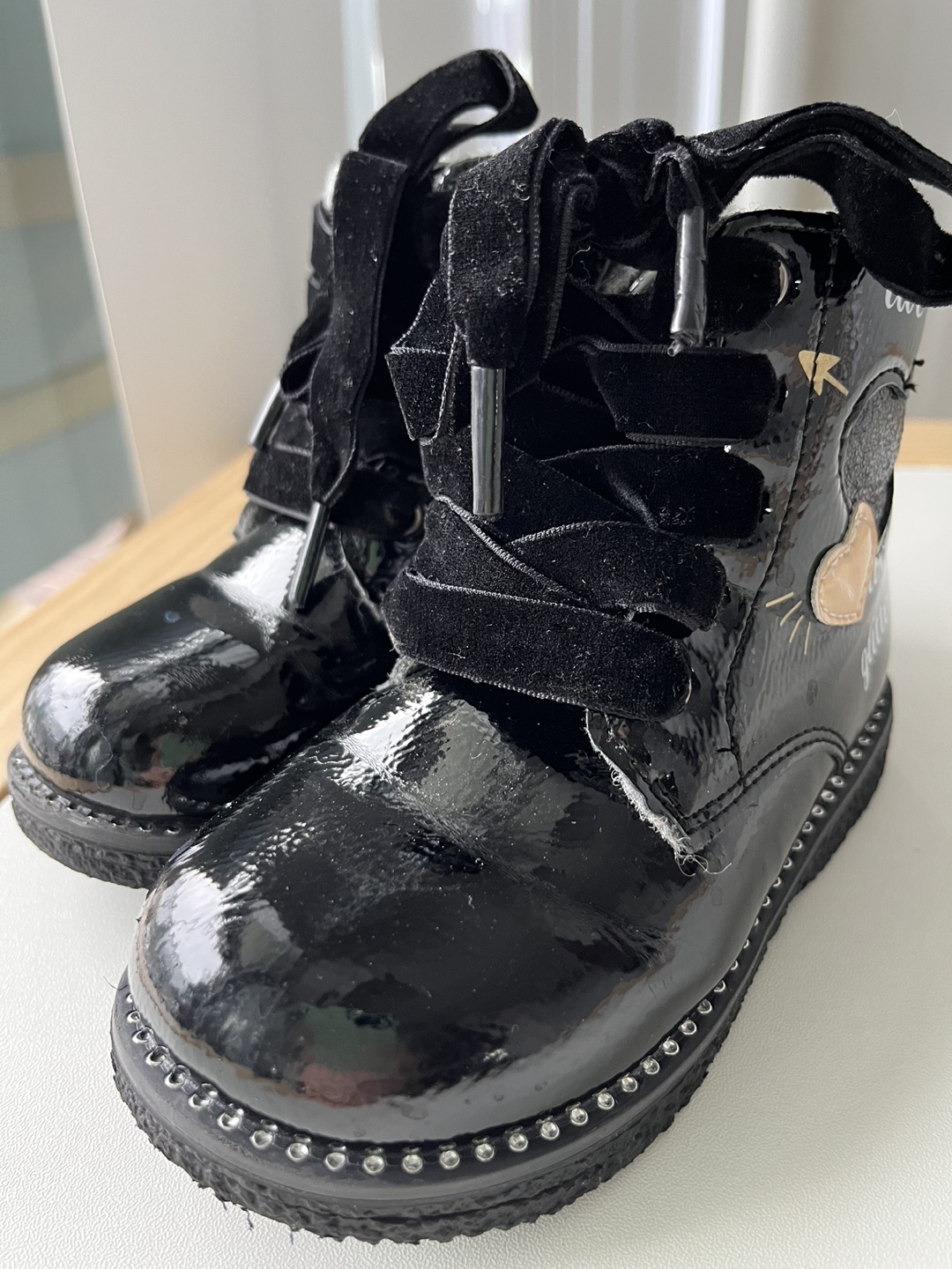 Girls' Black Patent Leather Boots Size 23 - photo 3
