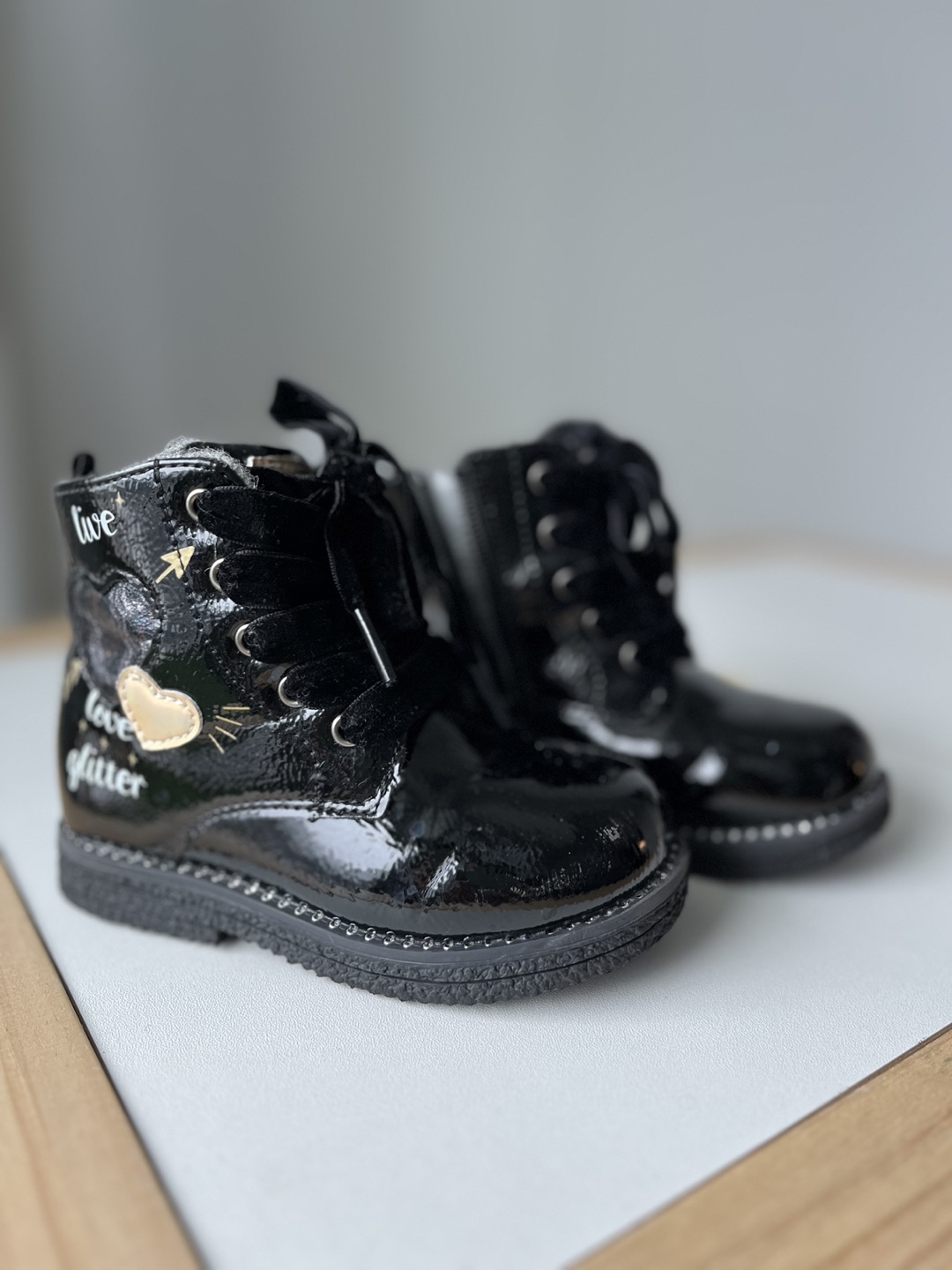 Girls' Black Patent Leather Boots Size 23