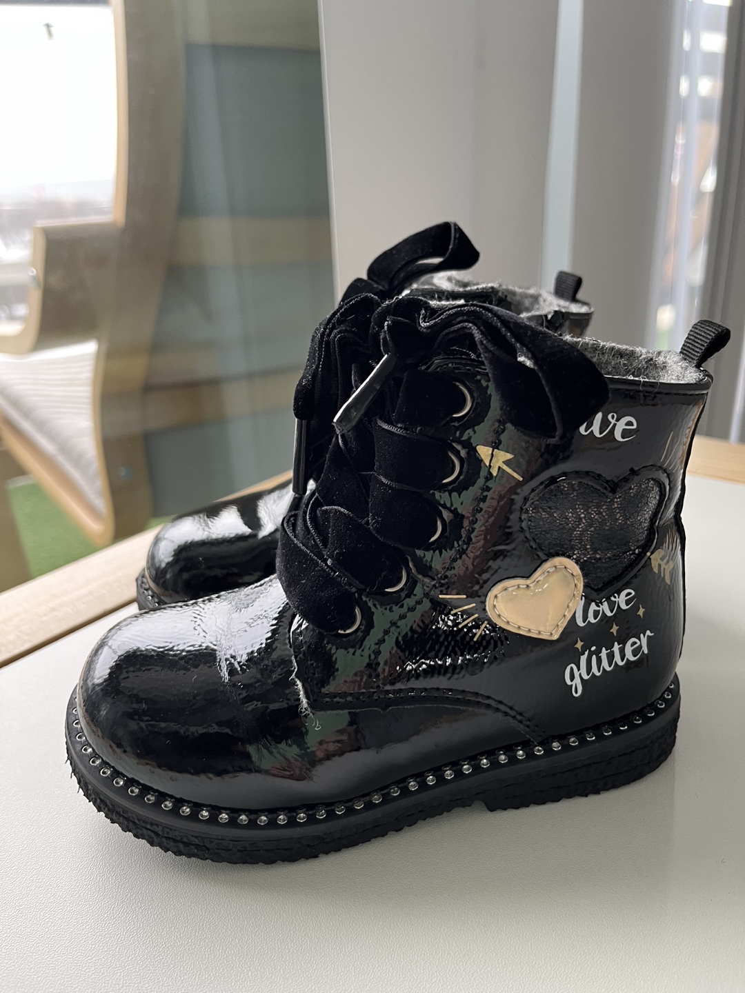 Girls' Black Patent Leather Boots Size 23 - photo 4