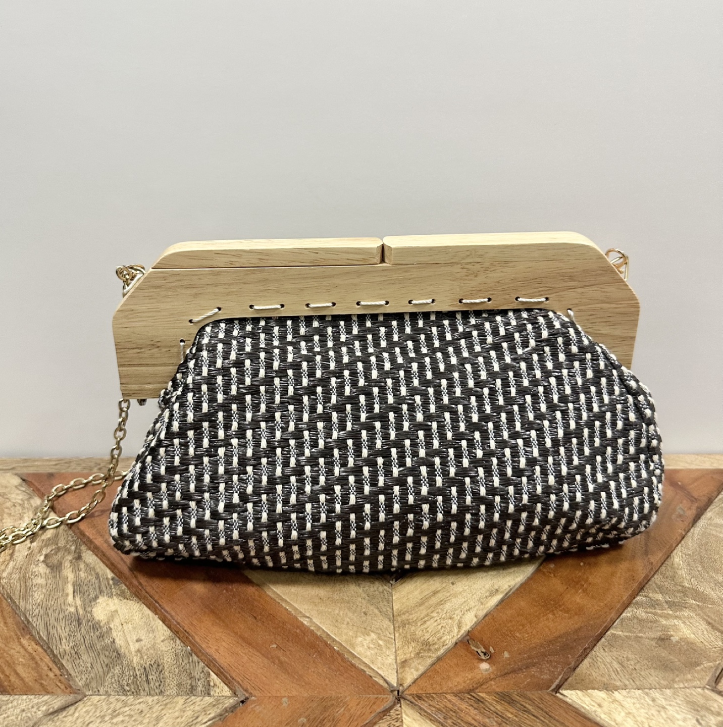 Unique Wooden Frame Clutch Bag