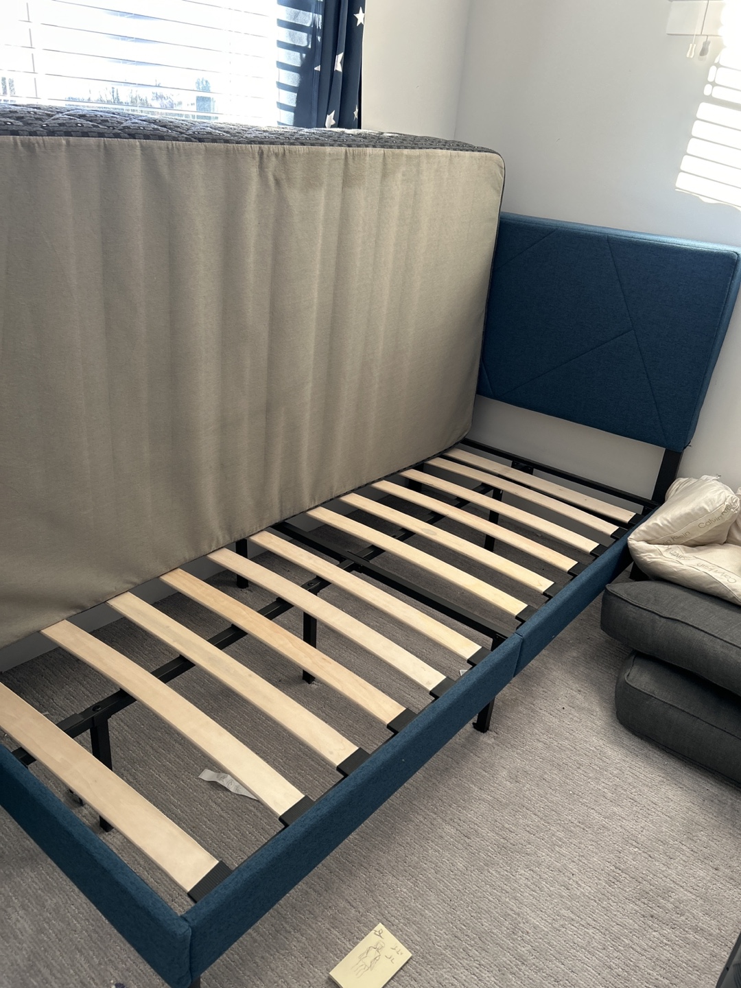 Twin-Size Teal Upholstered Bed Frame