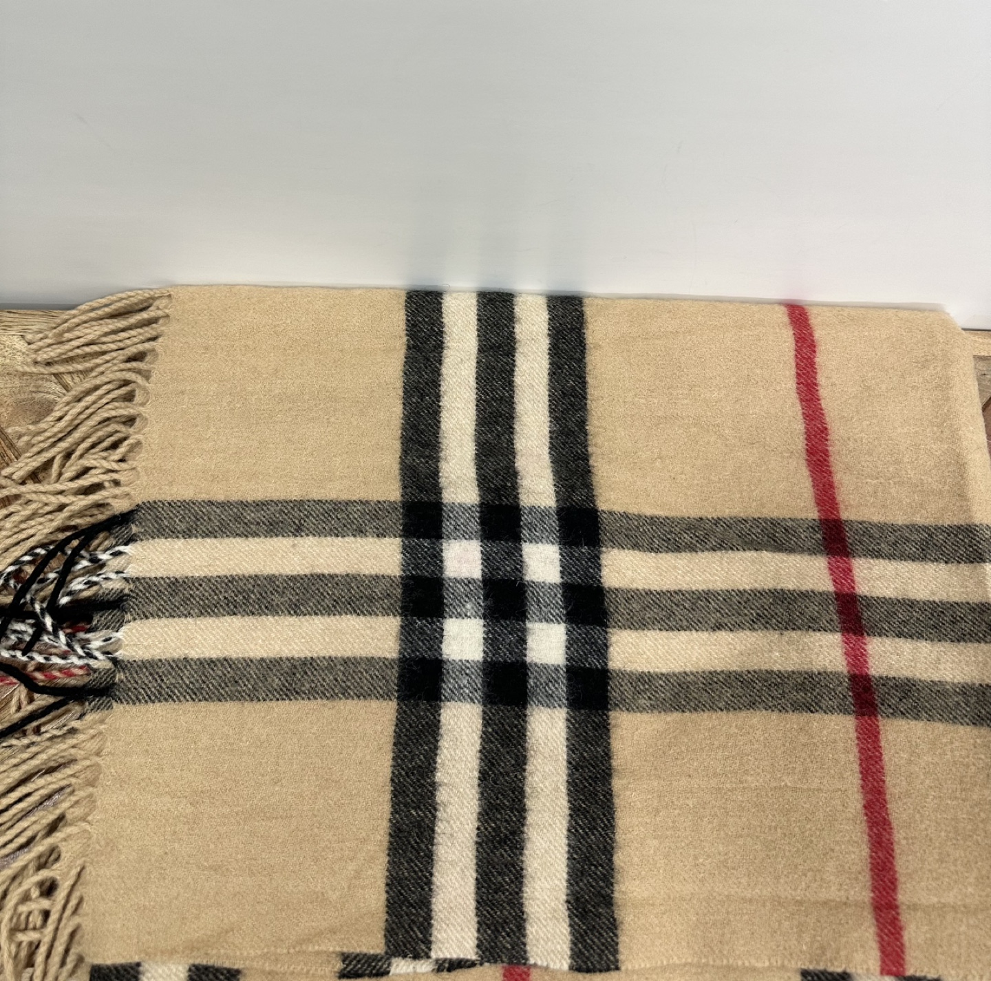 Beige and Black Plaid Scarf with Tassels - photo 3