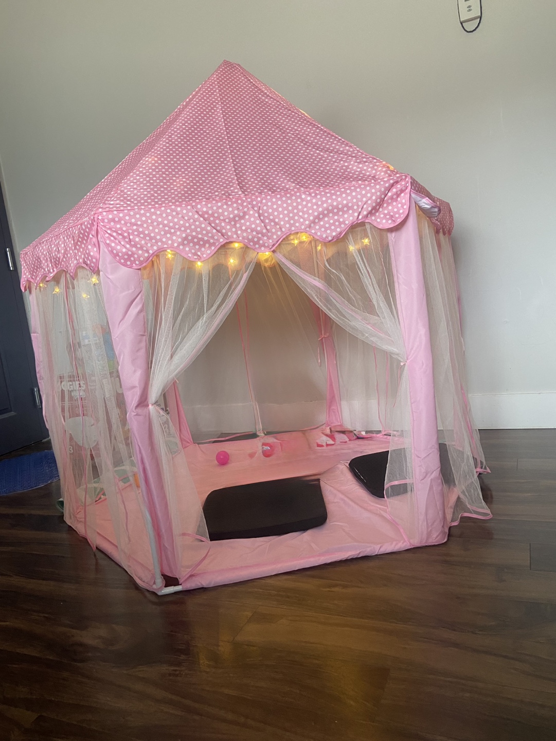 Pink Polka Dot Princess Play Tent with Lights