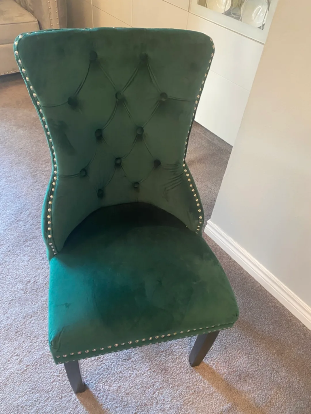 Pair of Emerald Green Velvet Dining Chairs thumbnail