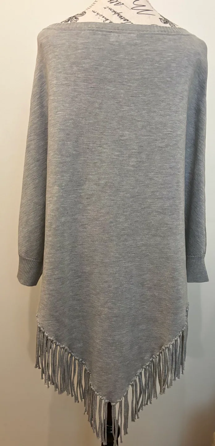 Calvin Klein Grey Poncho with Tassle Trim image indicator(3)