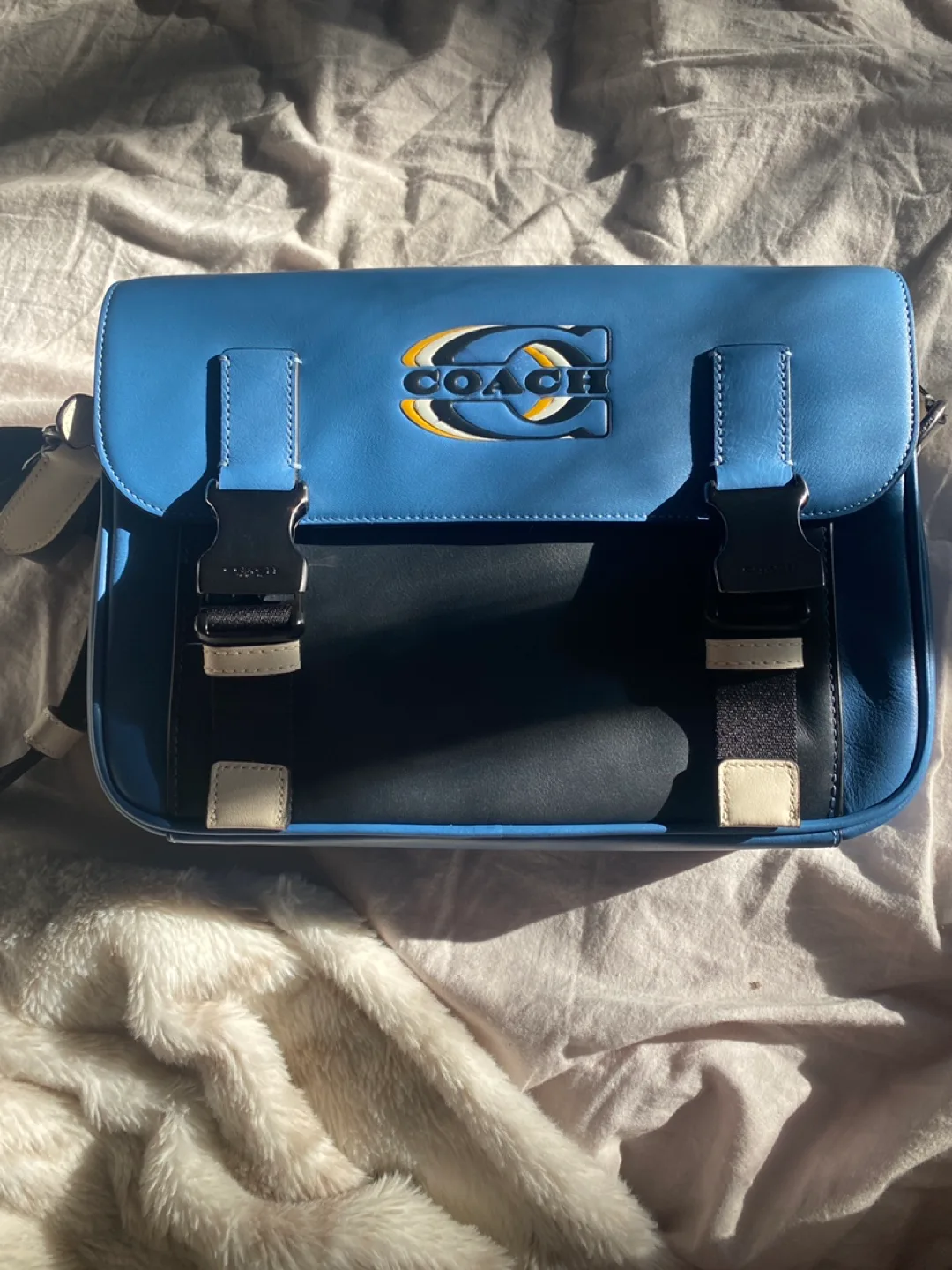 Coach Leather Messenger Bag - Blue & Black thumbnail