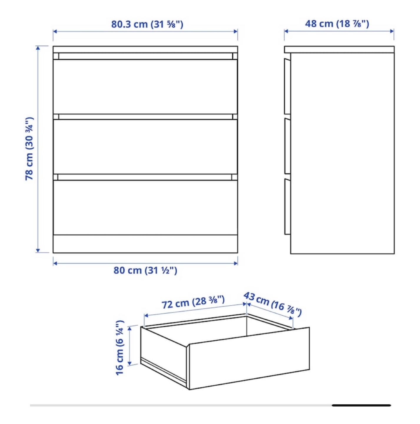 IKEA MALM 3-drawer dresser, white - photo 3