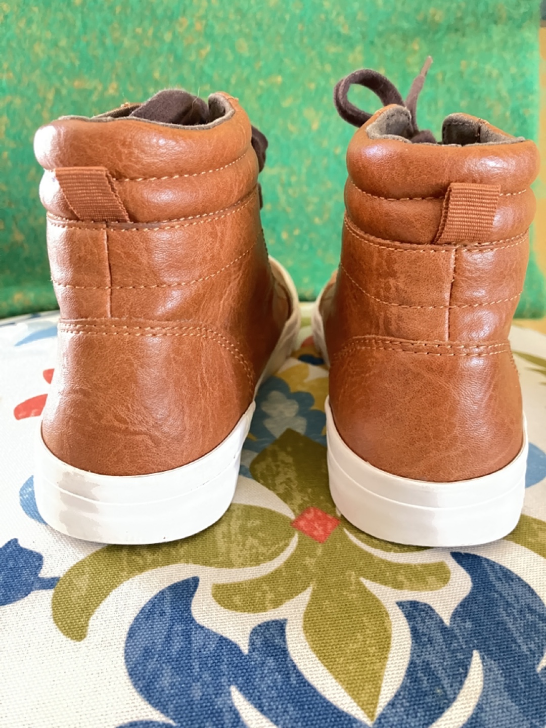 Kids' Brown Faux Leather High-Top Sneakers, Size 2 - photo 2