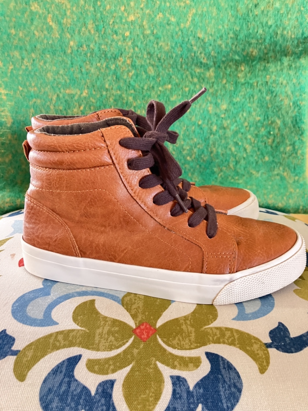 Kids' Brown Faux Leather High-Top Sneakers, Size 2 - photo 3