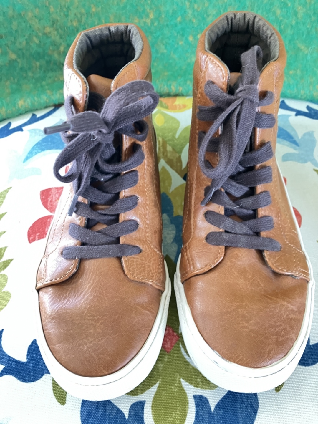 Kids' Brown Faux Leather High-Top Sneakers, Size 2