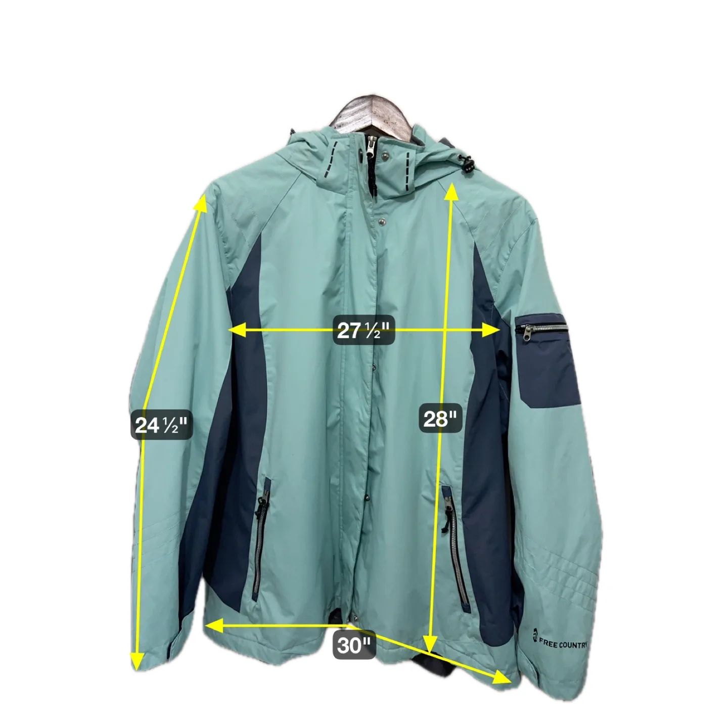 Like New|Free Country teal, navy hooded jacket waterproof,wind image indicator(4)