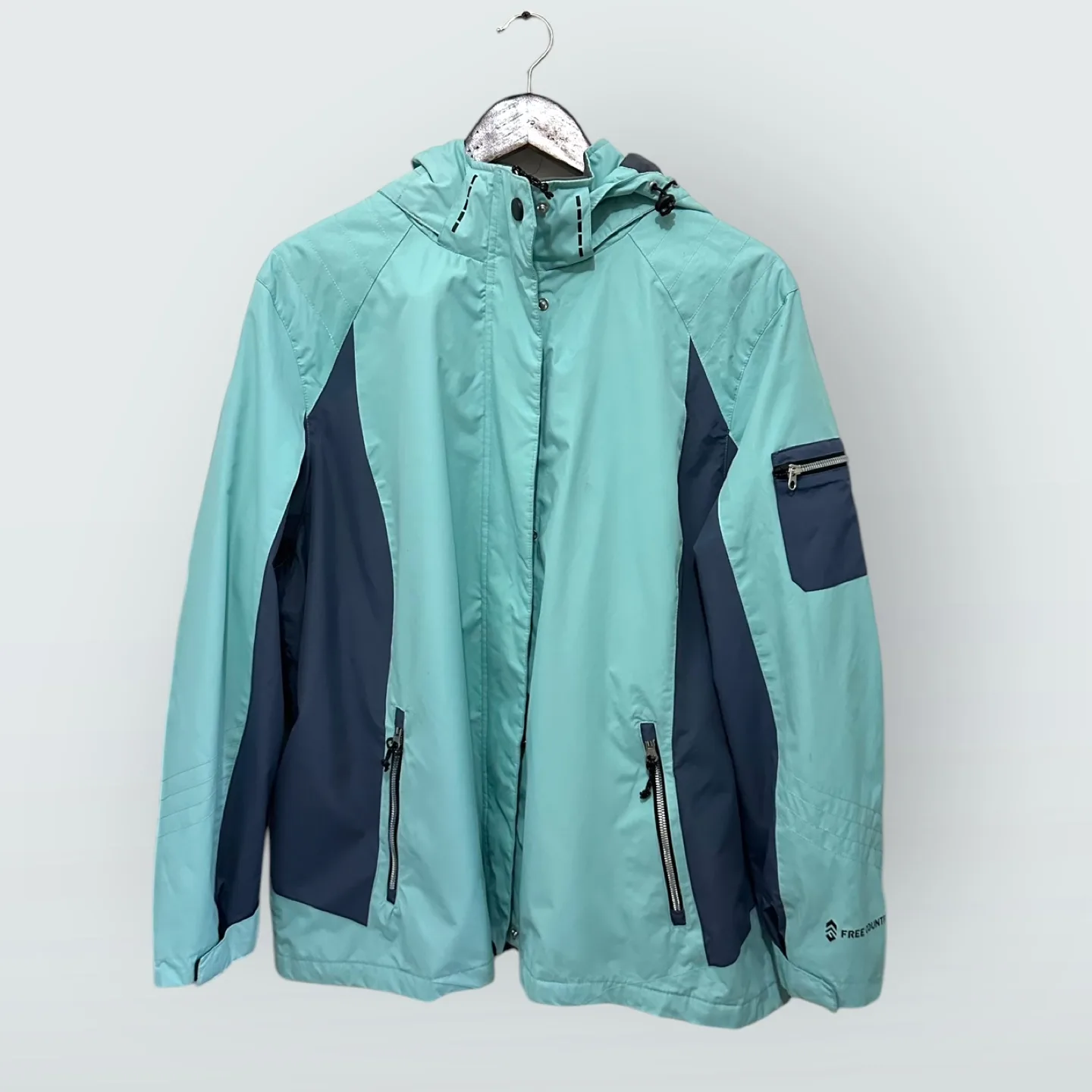 Like New|Free Country teal, navy hooded jacket waterproof,wind image indicator(2)