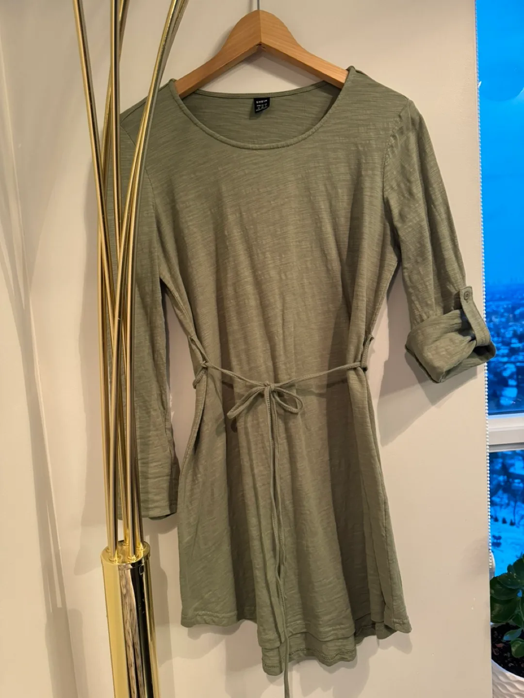 Olive Green Casual Mini Dress with Belt image indicator(4)