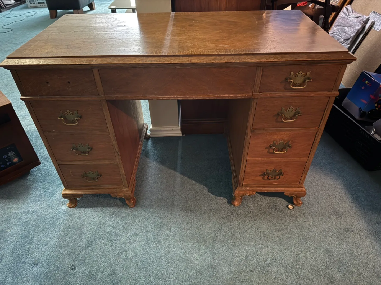 Vintage Wooden Desk with Six Drawers image indicator(2)