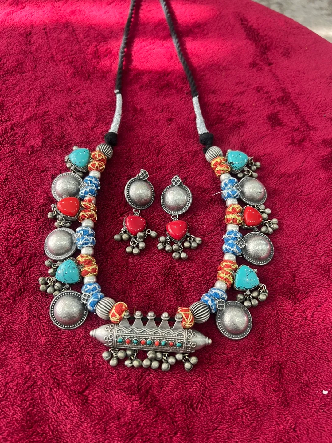 Oxidized Silver Necklace Sets with Earrings image indicator(2)