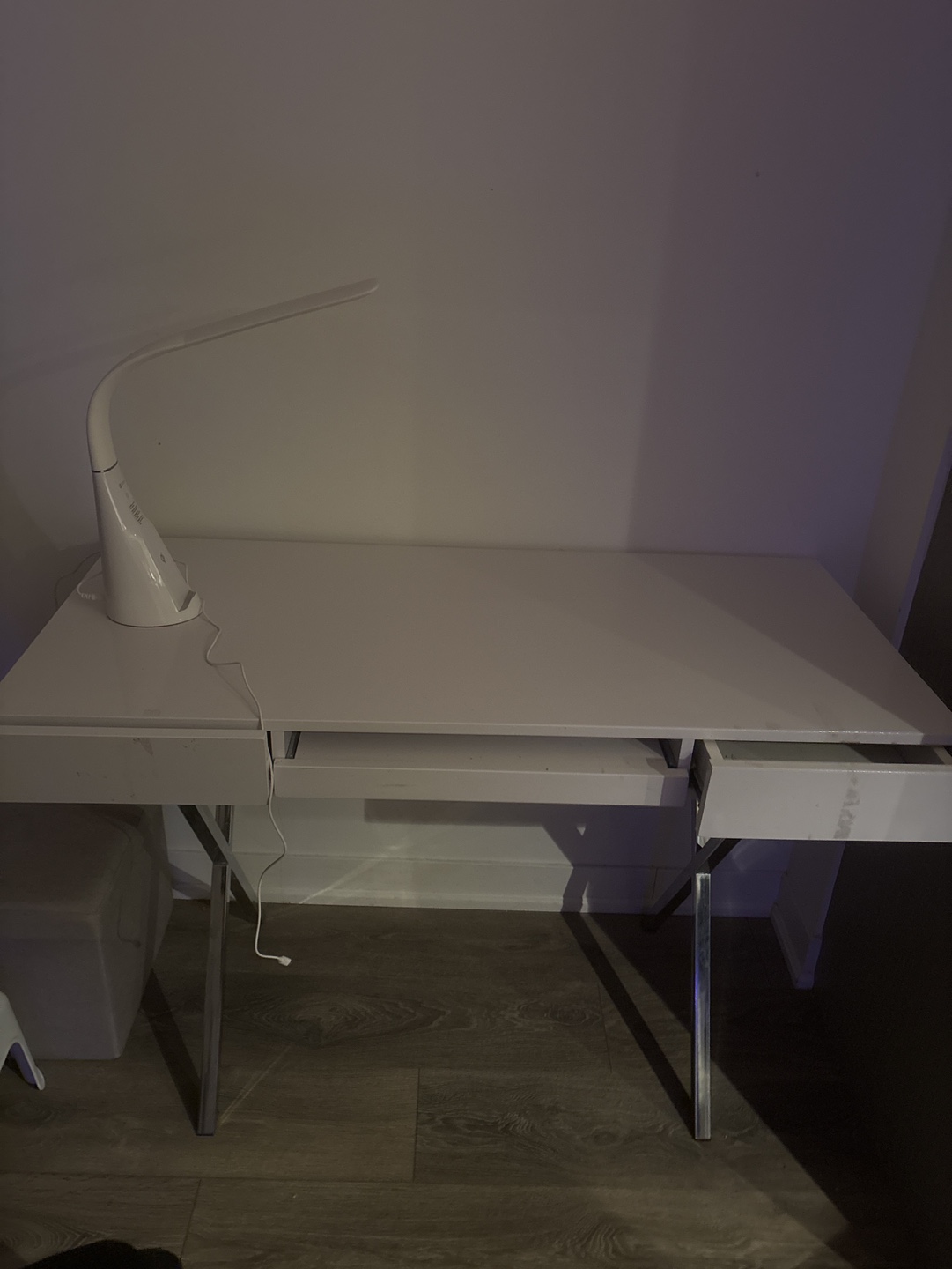 White Desk with Metal Legs and Drawers