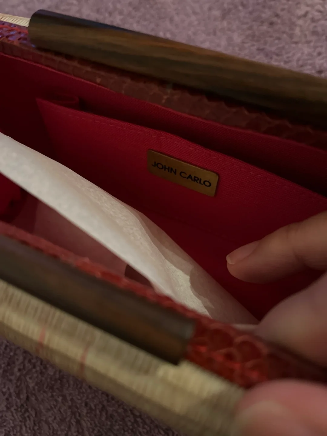 John Carlo Red and White Woven Clutch image indicator(3)