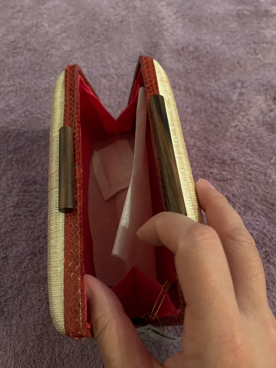 John Carlo Red and White Woven Clutch image indicator(2)