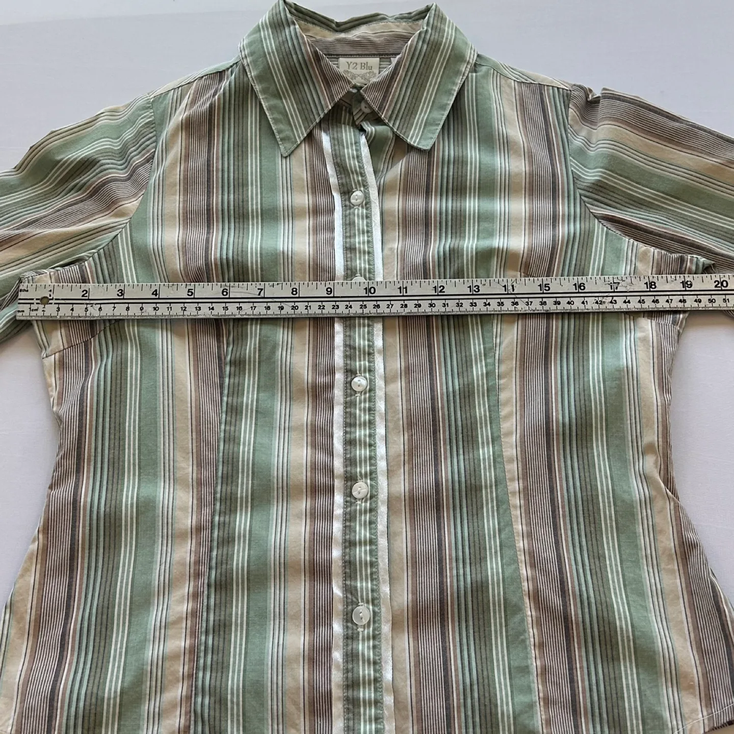 Y2 Blu Striped Long Sleeve Button Up Fitted Blouse Womens Size S image indicator(5)