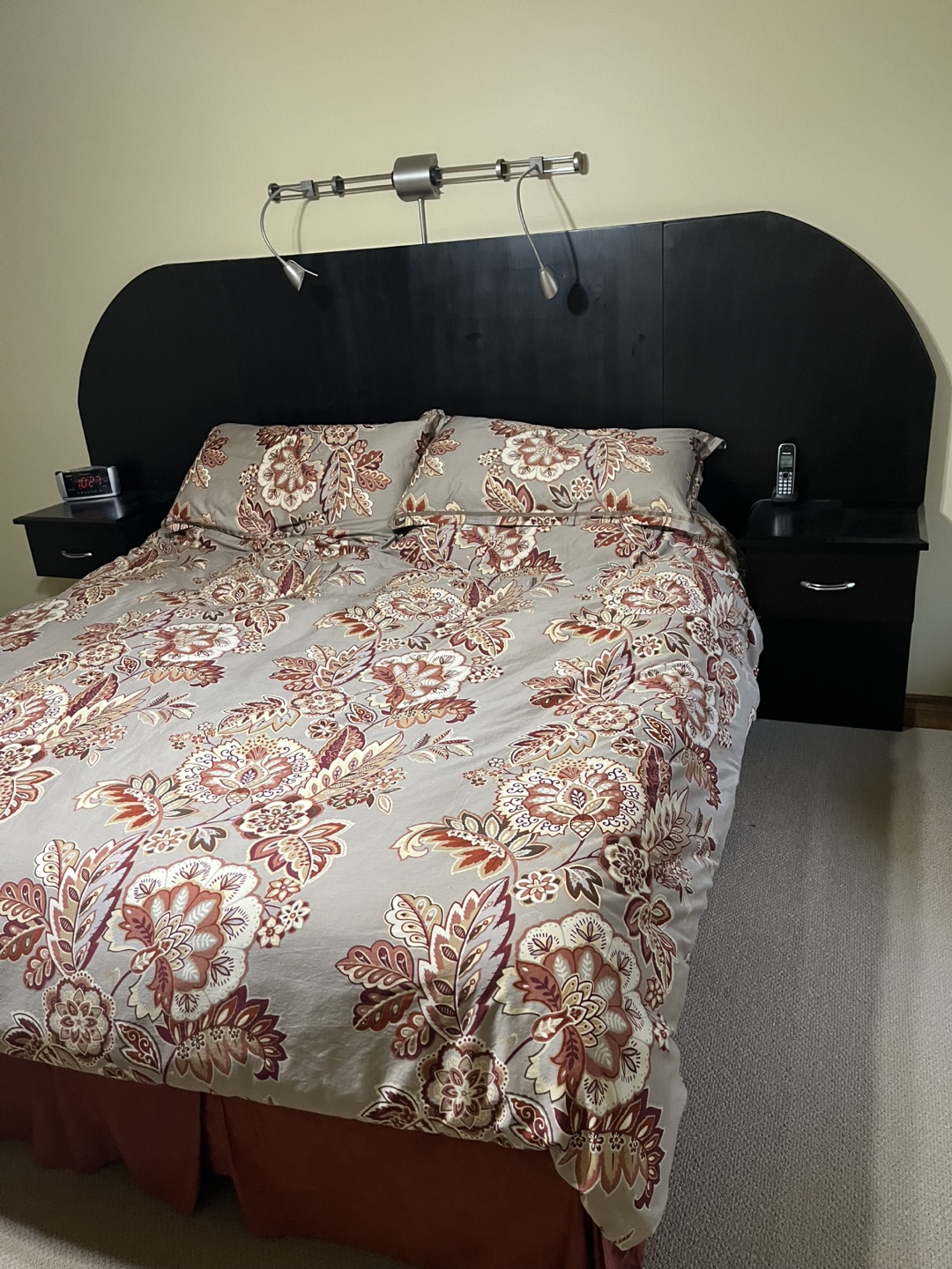 King-size wall mount headboard/nightstands