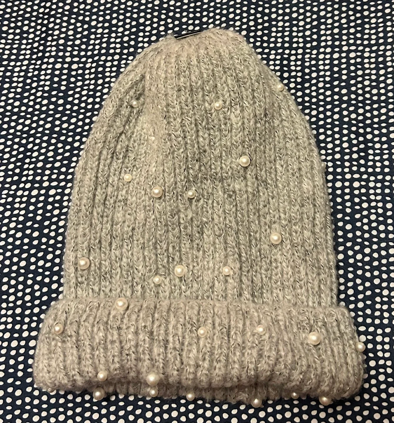 ✨✨Two Women's Knit Winter Hats - Grey Beaded & Colourful Pom-Pom image indicator(6)