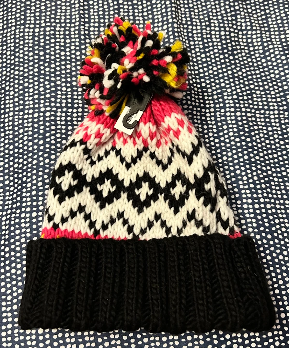 ✨✨Two Women's Knit Winter Hats - Grey Beaded & Colourful Pom-Pom image indicator(4)