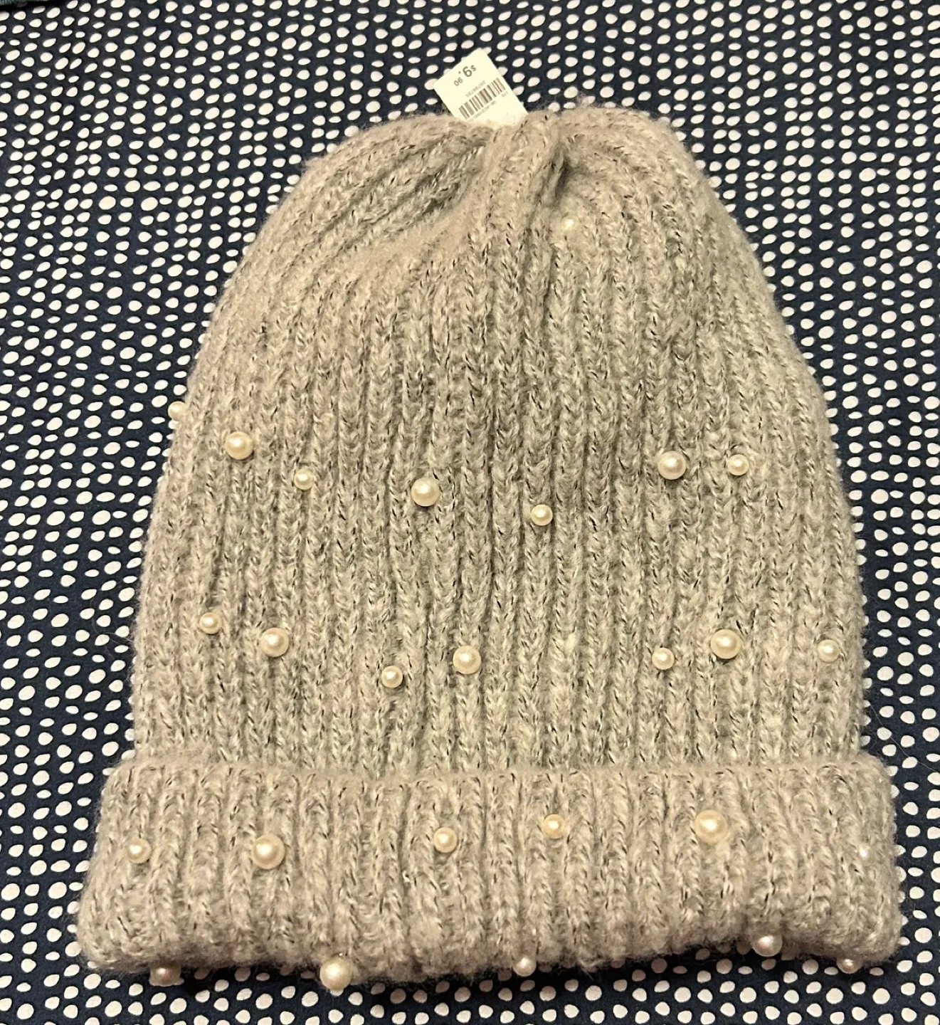 ✨✨Two Women's Knit Winter Hats - Grey Beaded & Colourful Pom-Pom image indicator(5)