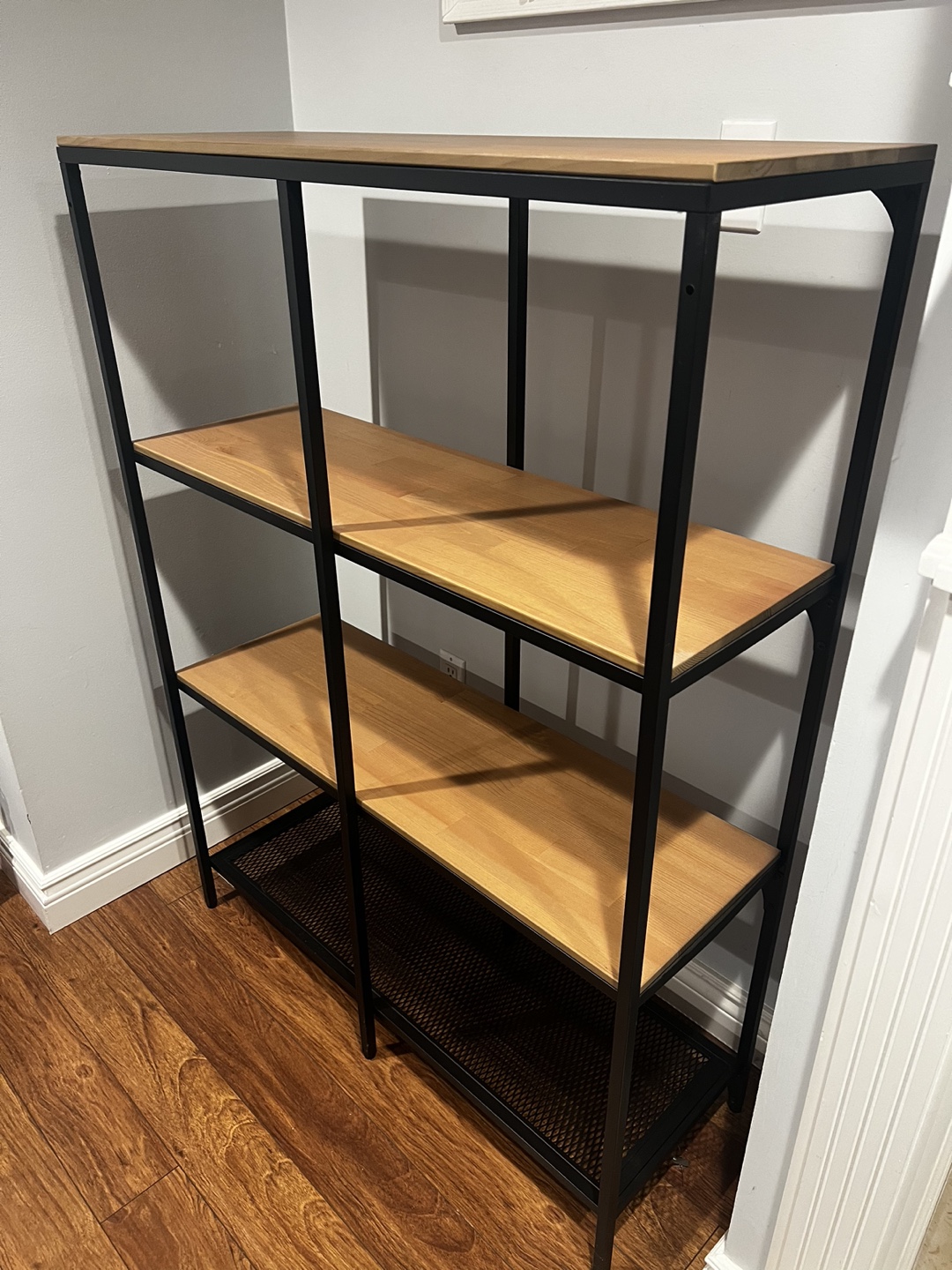 Black Metal and Wood Shelving Unit - photo 3
