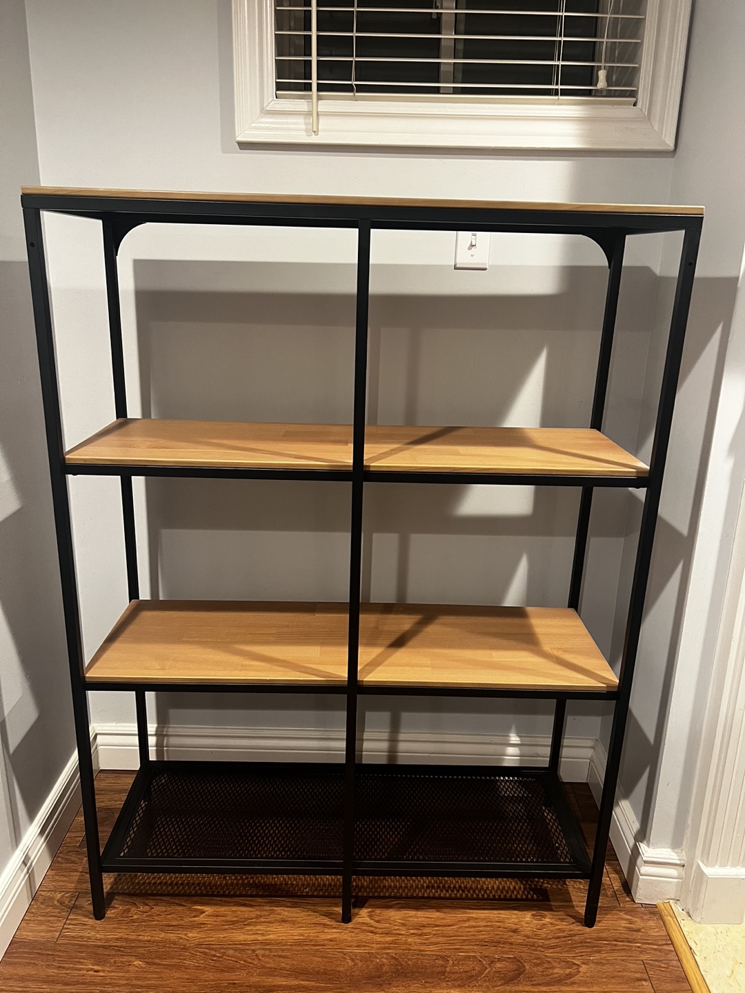 Black Metal and Wood Shelving Unit