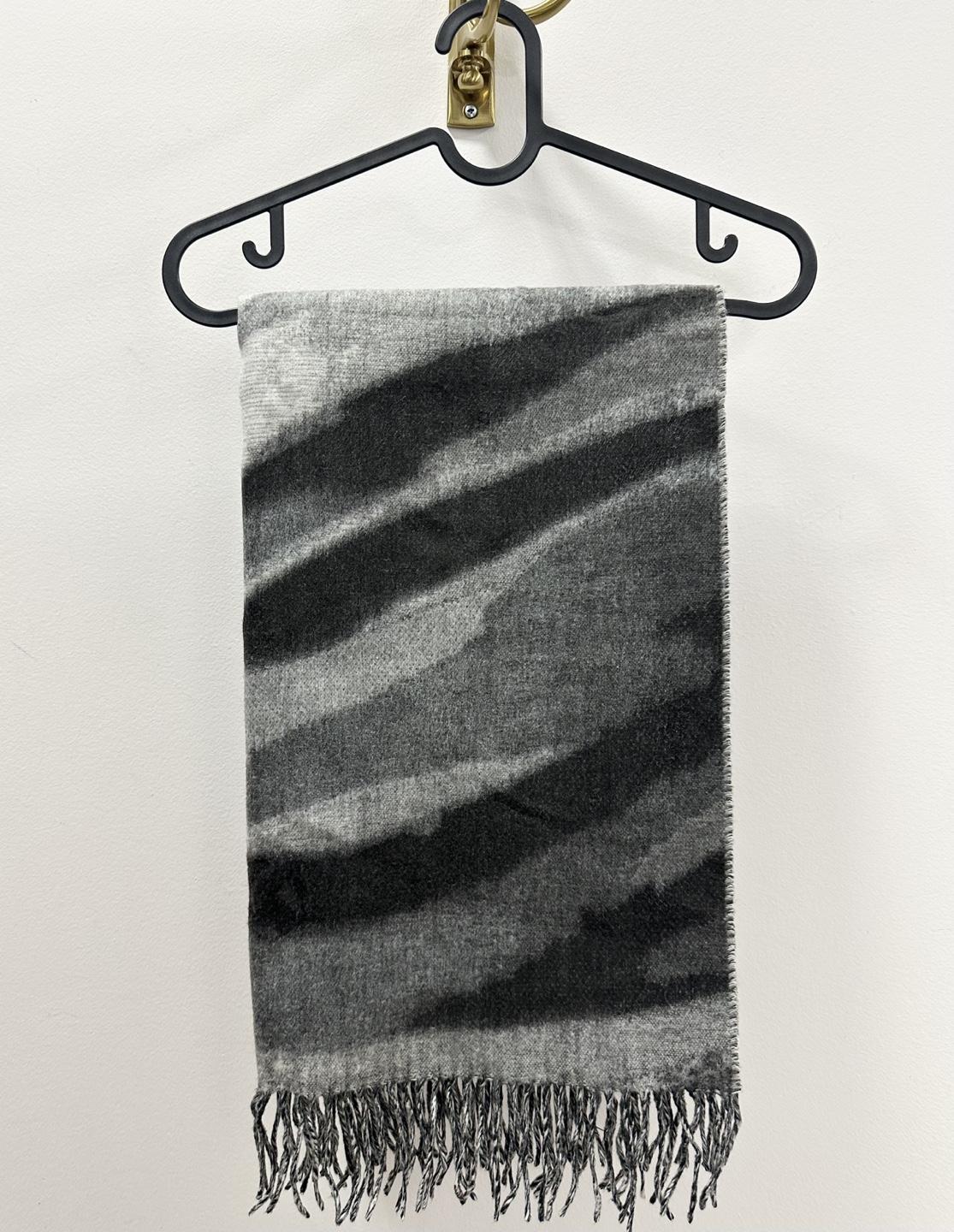 Grey and Black Abstract Pattern Scarf with Fringe - photo 3