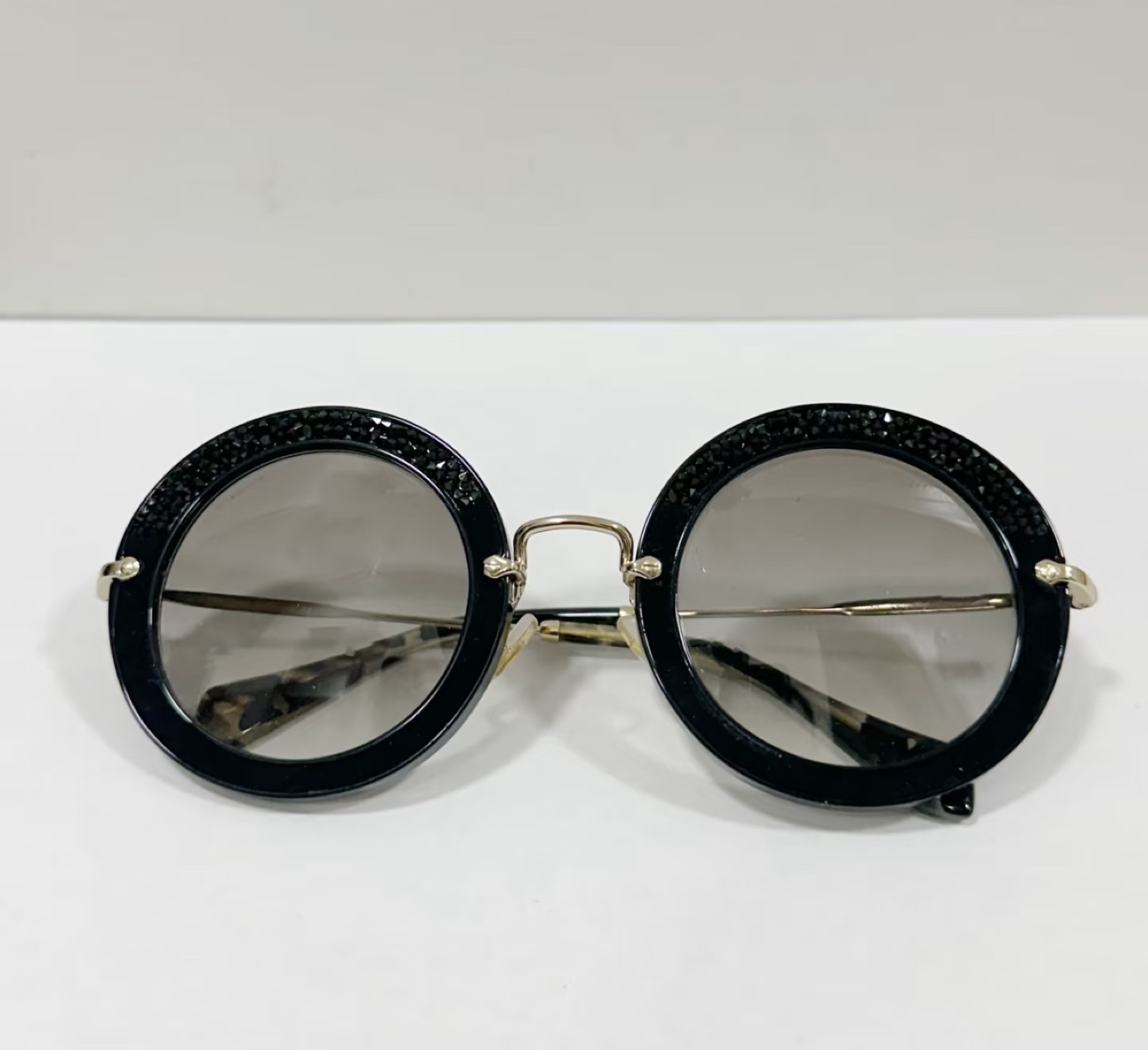 Miumiu Black Round Sunglasses with Crystal Detail - photo 2