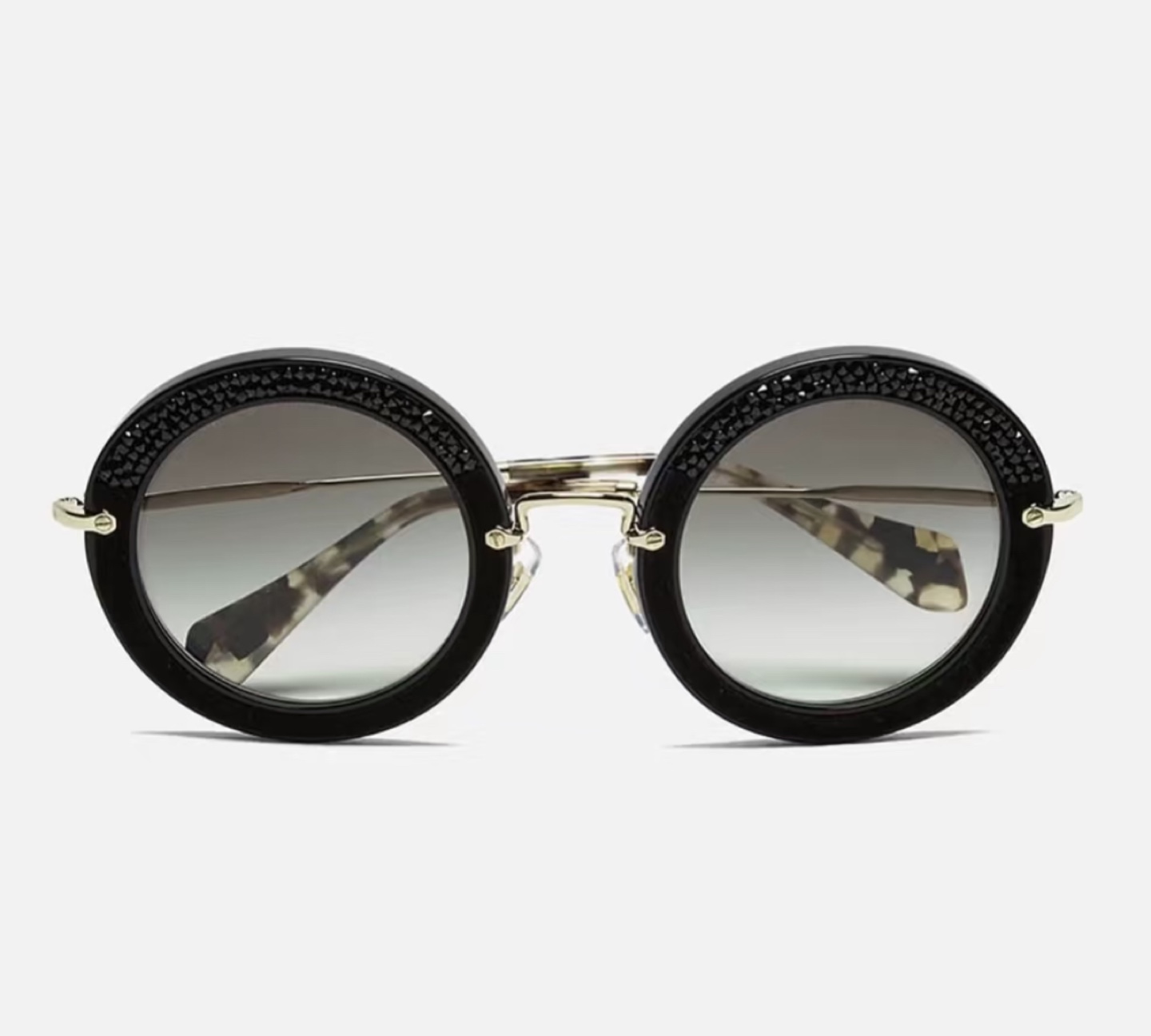 Miumiu Black Round Sunglasses with Crystal Detail