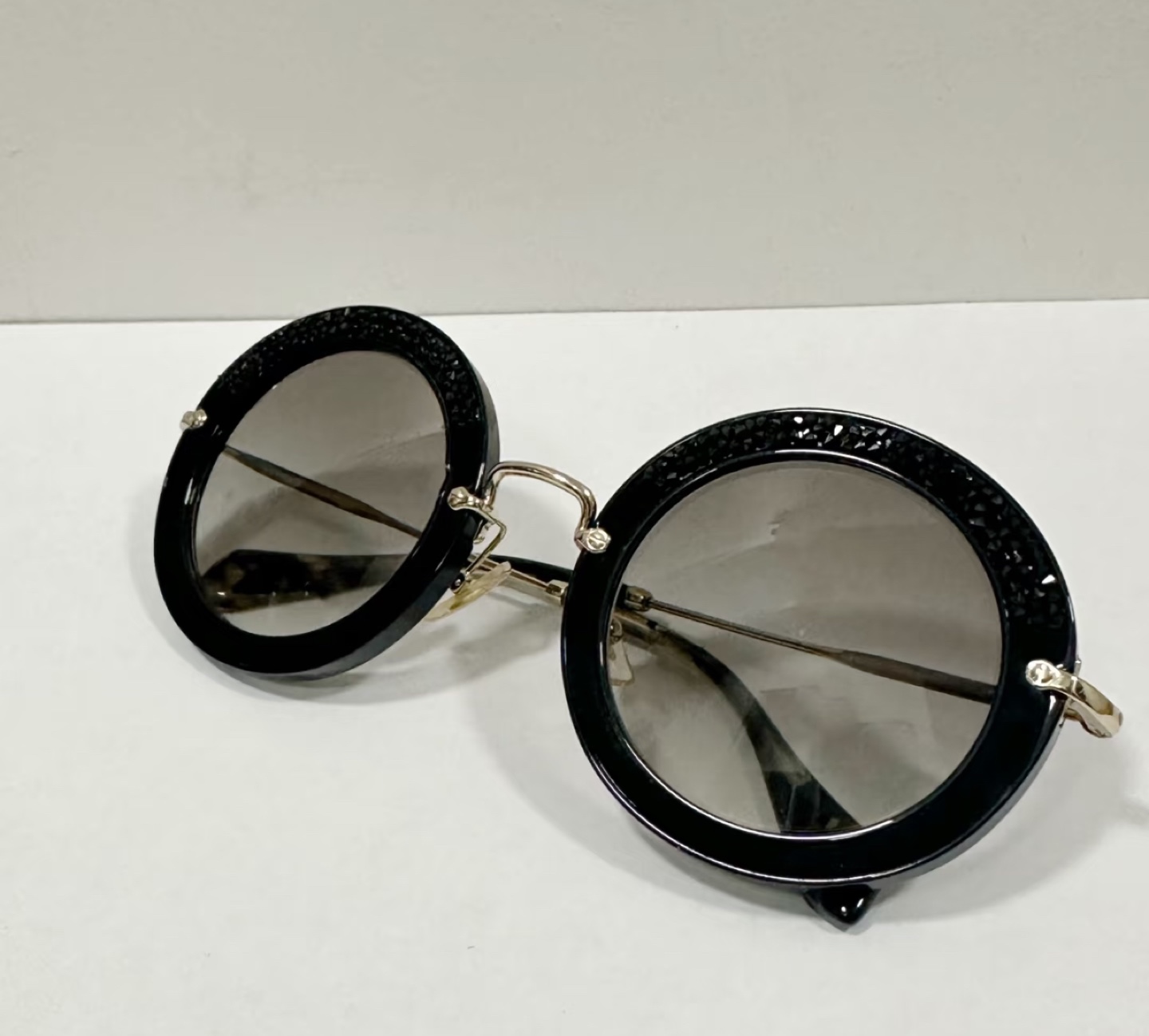 Miumiu Black Round Sunglasses with Crystal Detail - photo 3